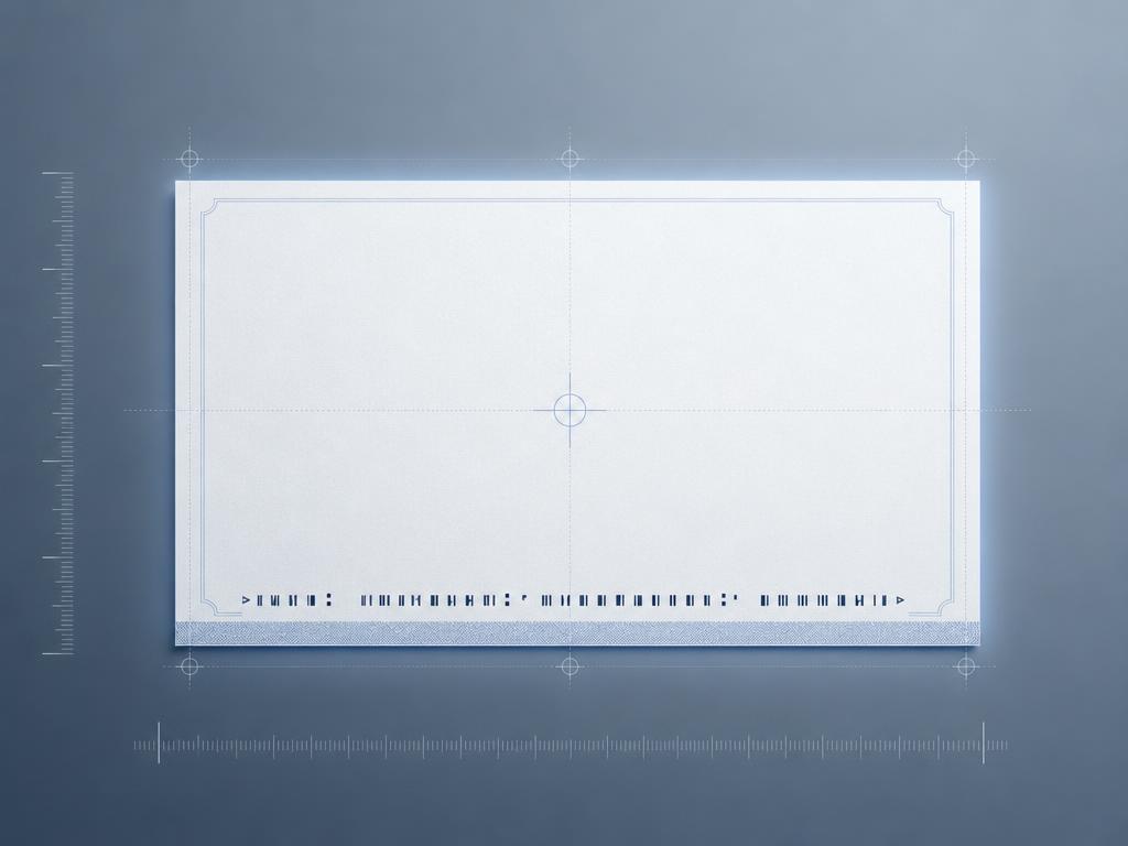 Blank business check stock with alignment guides and a calibration crosshair